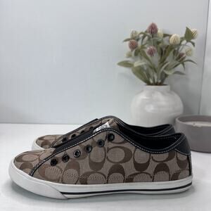 Coach Bev Signature Monogramed Jacquard Slip On Sneakers Q586 Women’s 8B